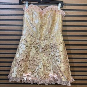 Gold And Blush Brocade Strapless Mini Dress